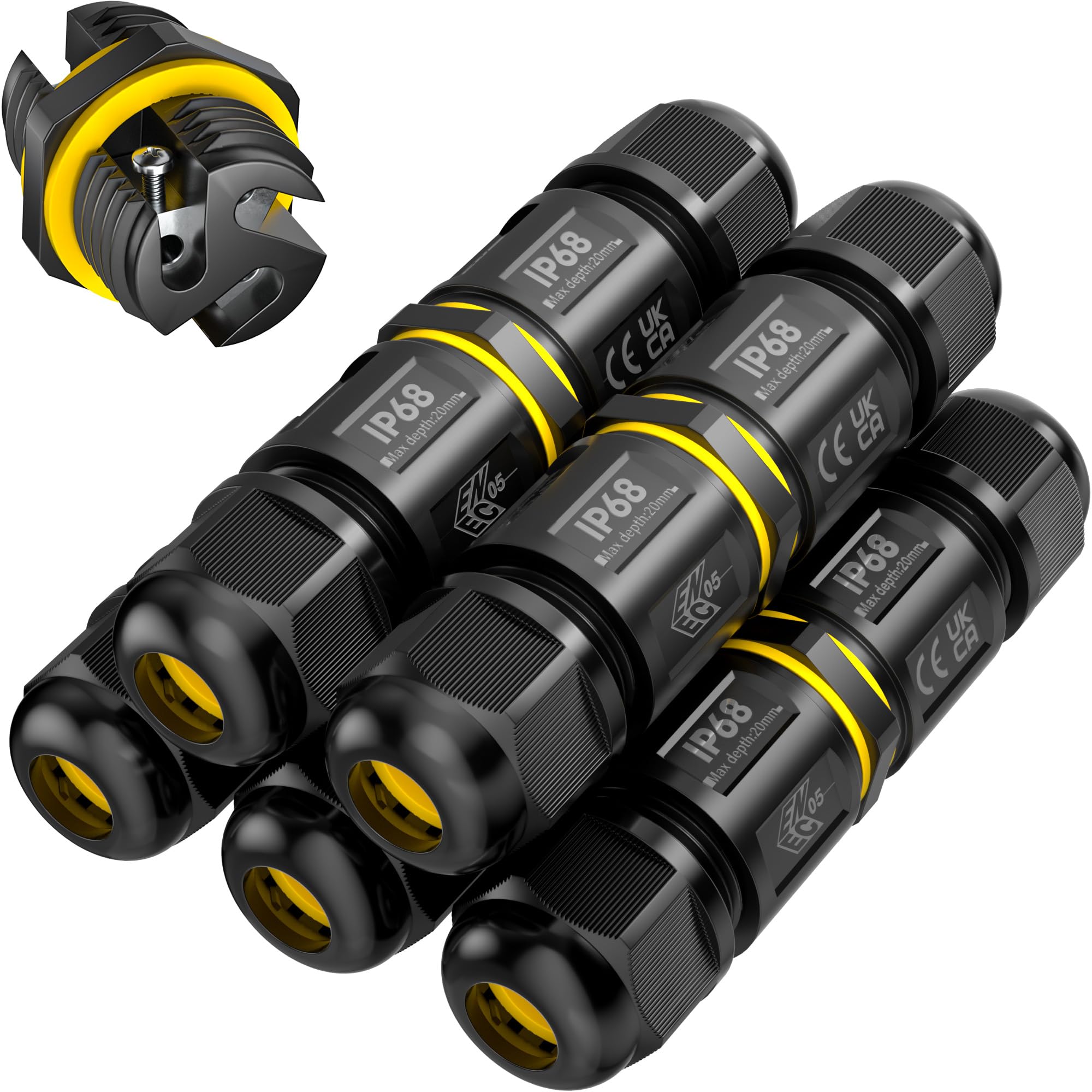 SOMELINE IP68 Waterproof Junction Box Outdoor Cable Connector, 2-Way Wire Connector Electrical Junction Box, Extension Electrical Cable Protector for Cable Diameter Ø5mm-9mm (5 Pack)