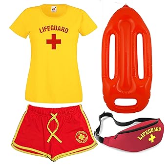Damen Rettungs-T-Shirt, Shorts, Bauchtasche und Schwimmer, 4-er Set