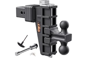 GWTAUTO Dual-Ball Adjustable Trailer Hitch(2"&2-5/16"), Fits 2.5-Inch Receiver, 6 Inch Drop/Rise Drop Cushioned Hitch, 28,000 LBS GTW-Tow Hitch for Truck, Solid Ball Mount, Black, Heavy Duty