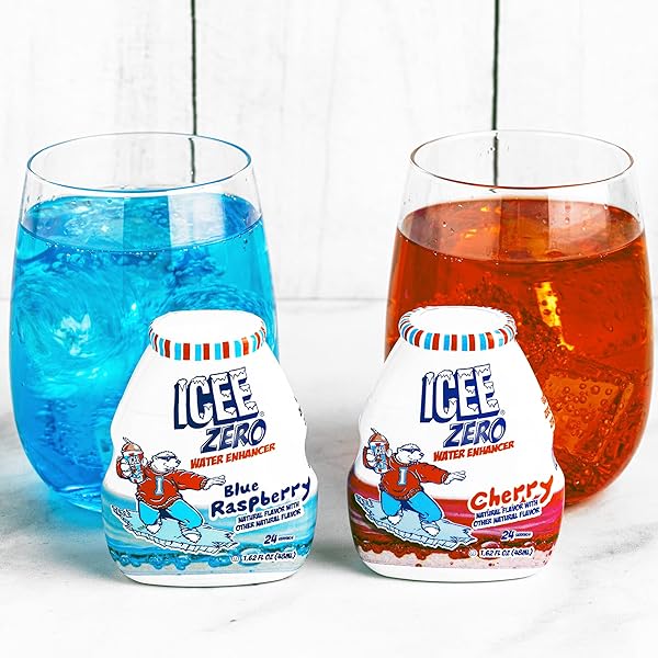 ICEE ZERO CALORIE CHERRY, BLUE RASPBERRY, ORANGE AND MANGO LIQUID WATER ENHANCER DRINK MIX, NATURAL FLAVOR DROPS, SUGAR FREE, 1.62 FL OZ CONCENTRATE (48 ML) – 4 ULTIMATE VARIETY PACK
