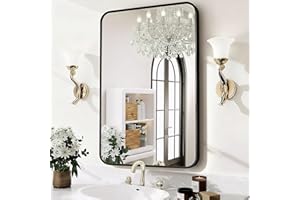 PUZONJIG 24x36 Rounded Rectangle Bathroom Mirrors for Over Sink, Black Vanity Mirror with Metal Frame Wall Mounted, Modern Farmhouse Mirror for Restroom, Bedroom, Entryway Decor