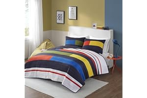 Urban Habitat Kids Quilt Set, Vibrant Color Block Stripes Coverlet for Queen Size Bed, All Season Lightweight Bedding, Pre-Washed Cotton Quilt Set, Channel Quilting, Morris, Full/Queen Multi 3 Piece