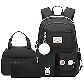 Hey Yoo School Backpack for Girls Backpack with Lunch Box Teen Girl Backpack Set Cute School Bag Bookbag for Teen Girls (Black)