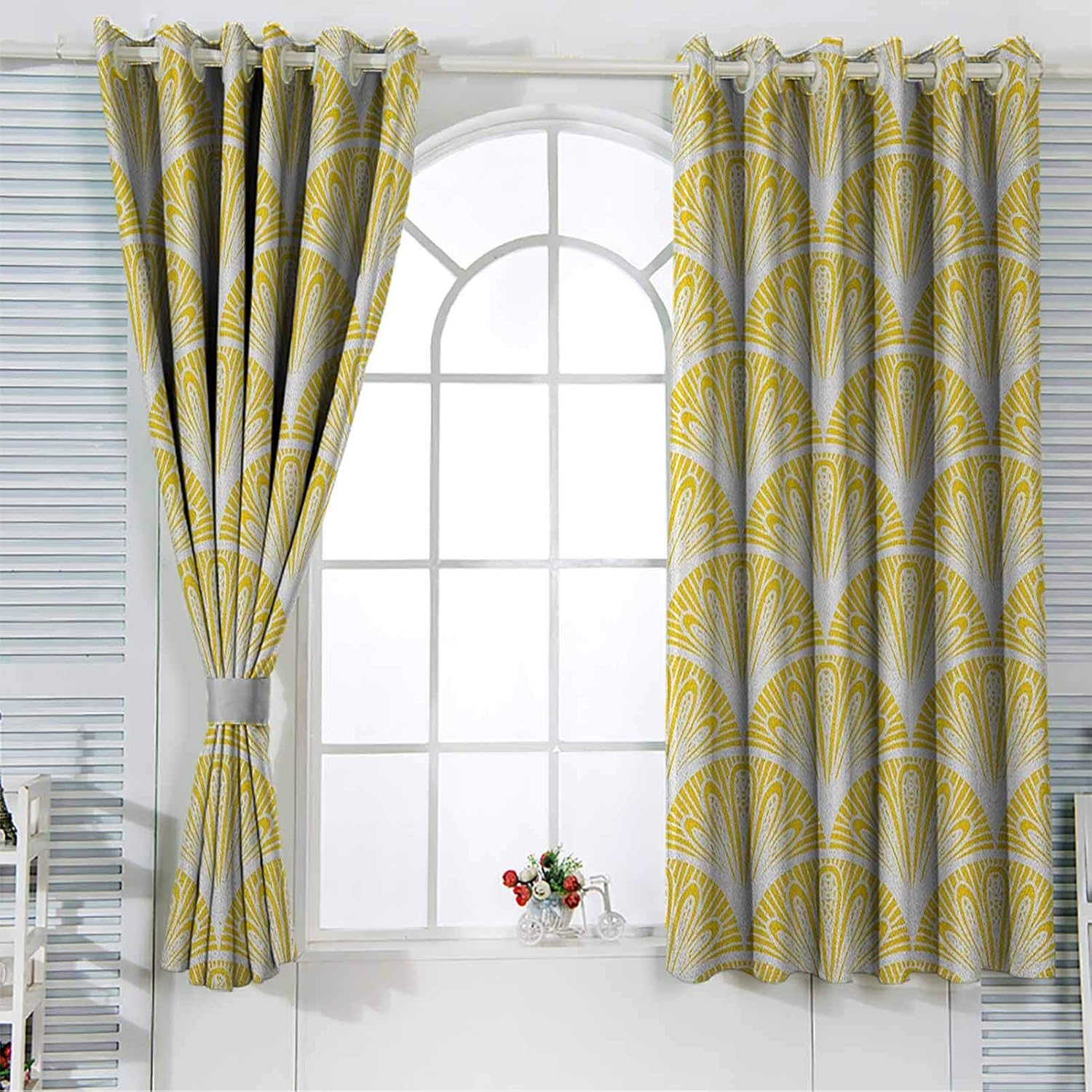 Yellow and White Nursery & Infant Care Curtains Rounded Floral Motifs Overlapping
