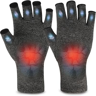 AovYoo Fingerless Arthritis Gloves Grey Size M for Hand Pain Relief