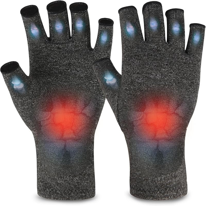 AovYoo Fingerless Arthritis Gloves Grey Size M for Hand Pain Relief