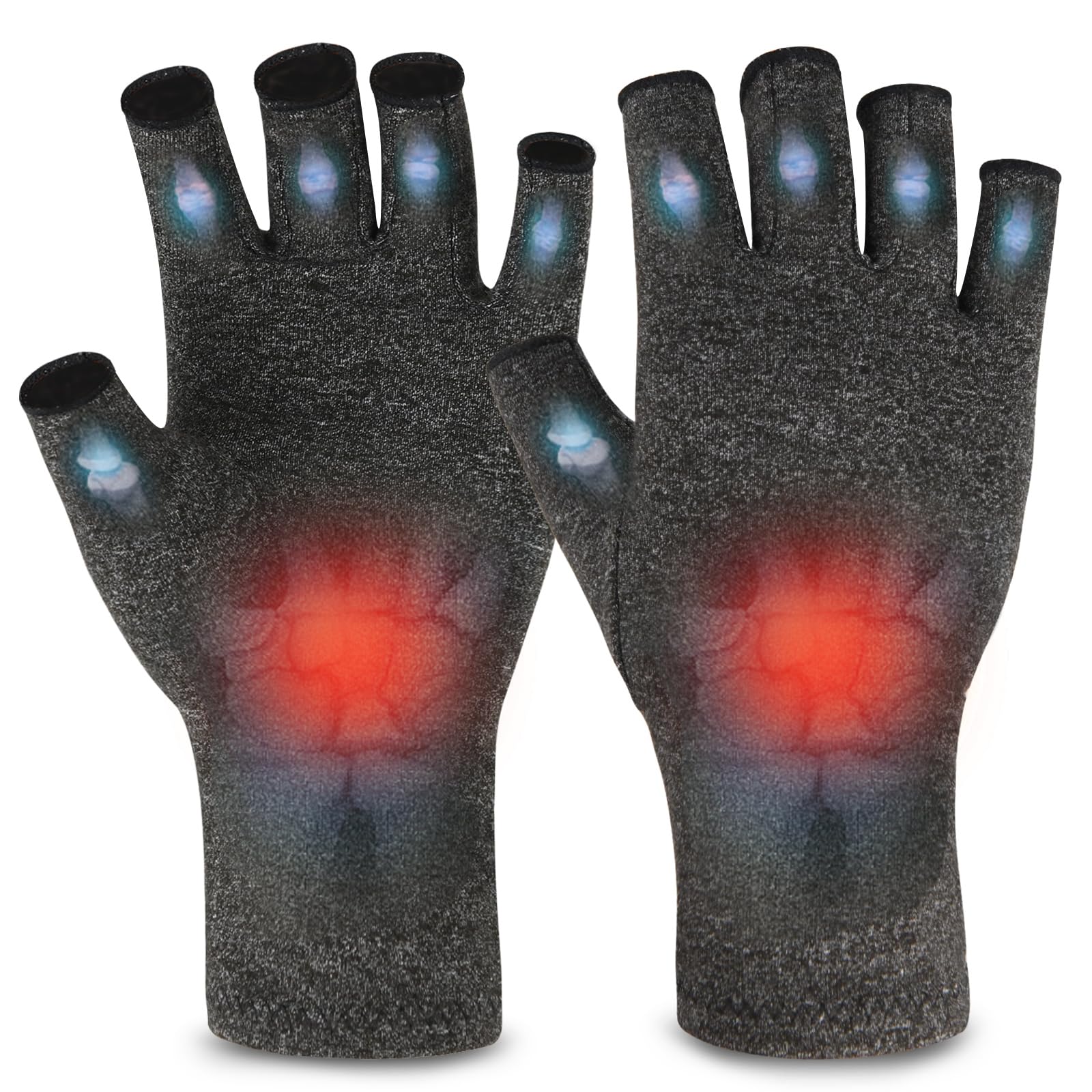 AovYoo 1 Pair Fingerless Arthritis Compression Gloves Raynauds Gloves Rheumatoid Osteoarthritis Wrist Supports -Hand Pain Relief (L, Grey)