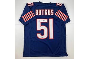 HOFSM.COM HALL OF FAME SPORTS MEMORABILIA Facsimile Autographed Dick Butkus Chicago Blue Reprint Laser Auto Football Jersey Size Men's XL