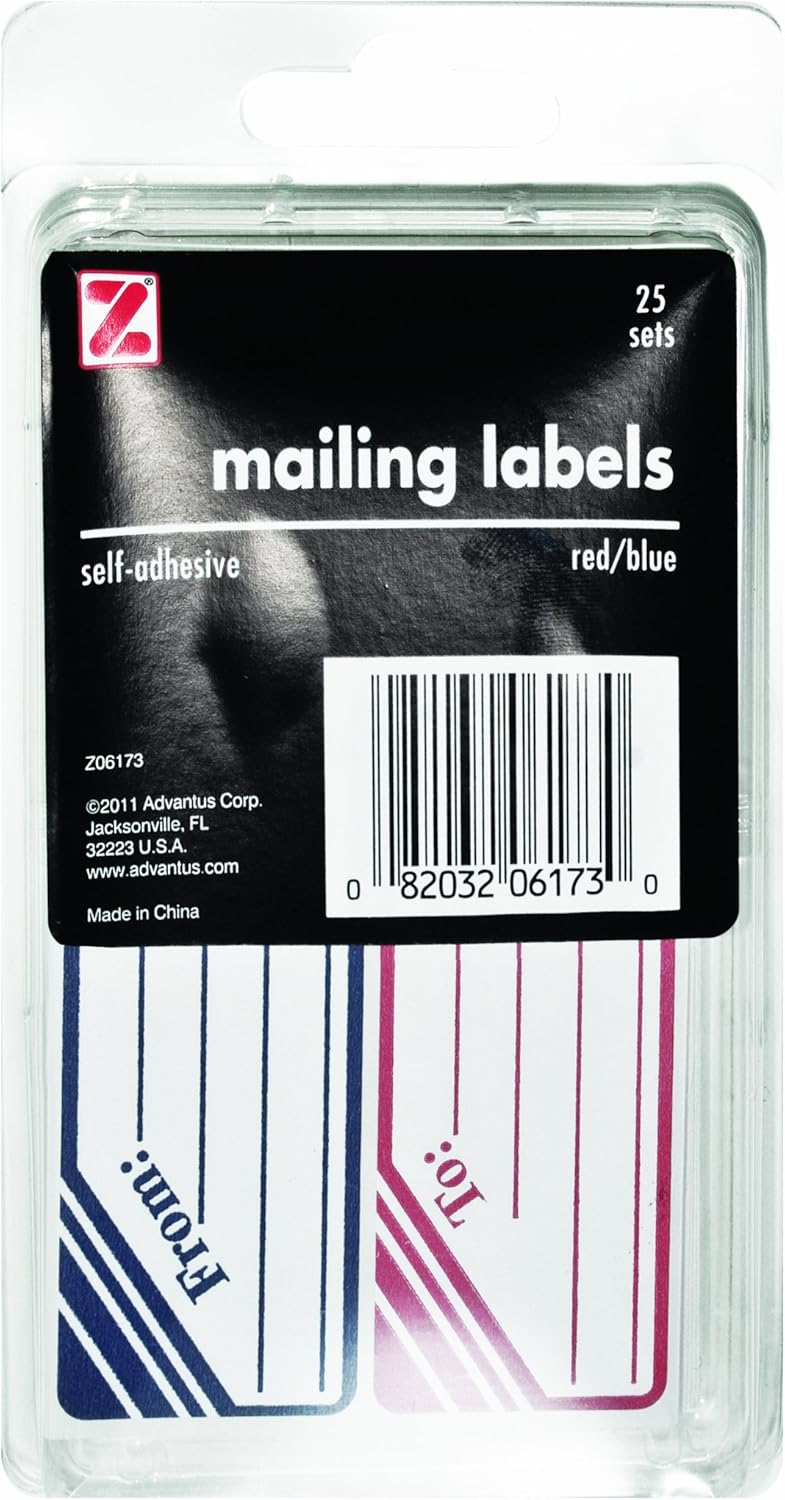 Advantus Self Adhesive to and from Mailing Labels, 1-1/4 x 4-1/2 Inches, 25 Label Sets, Red/Blue (Z06173) : Address Labels : Office Products