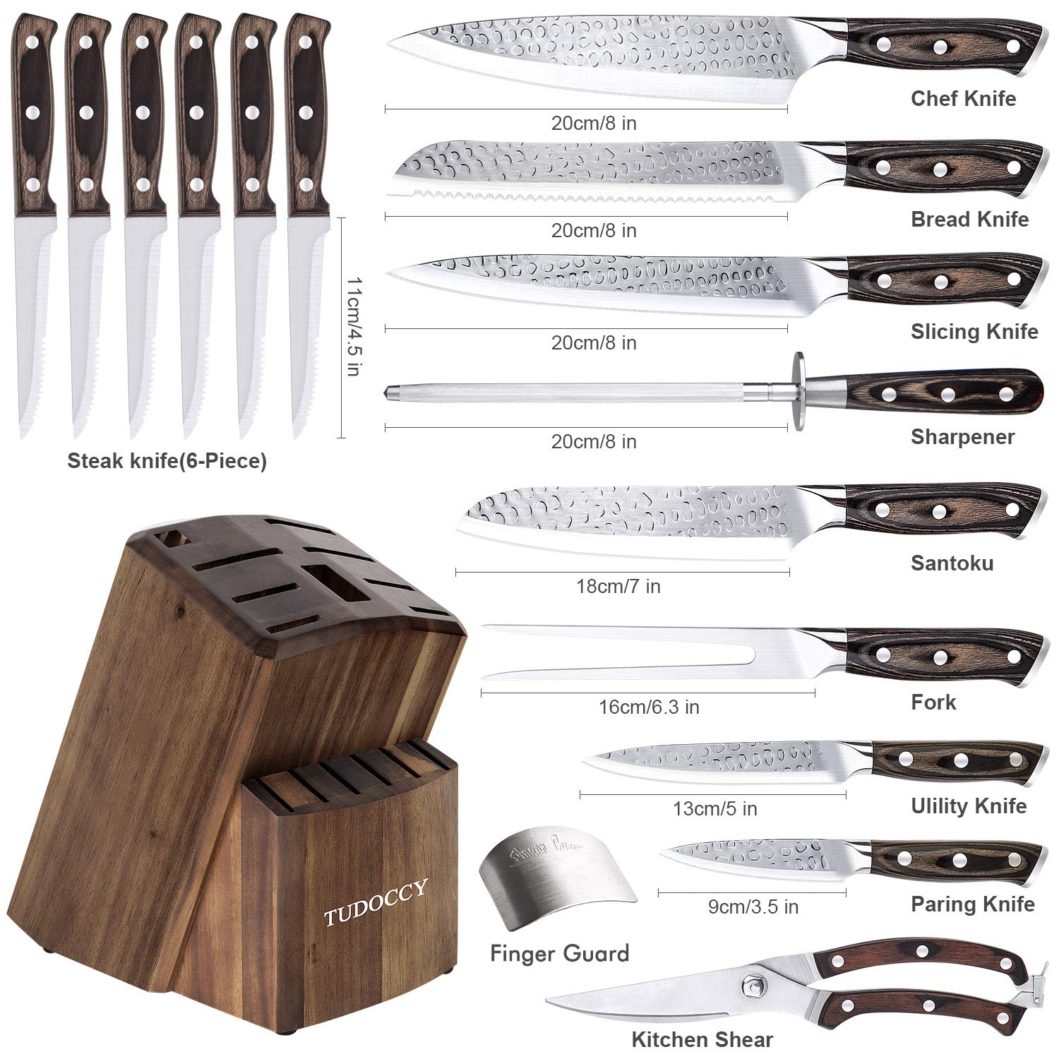 Kitchen Knife Set, 16Piece Knife Set With Builtin Sharpener And
