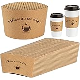 HLWDFLZ Kraft Paper Coffee Cup Sleeves 50 Packs - Coffee Sleeves, Disposable Corrugated Cup Sleeves Holder for Protective Hot and Cold Insulation, Fits 10, 12, 16, 20 oz Paper Cups (Cup Not Included)