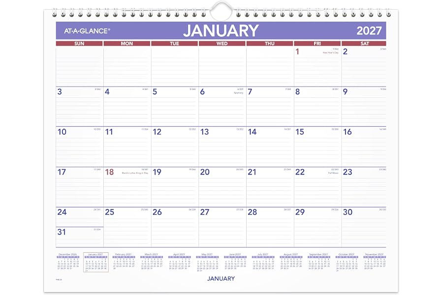 AT-A-GLANCE 2027 Wall Calendar, Monthly, 15" x 12" Planner, Ruled Daily Blocks (PM82827)