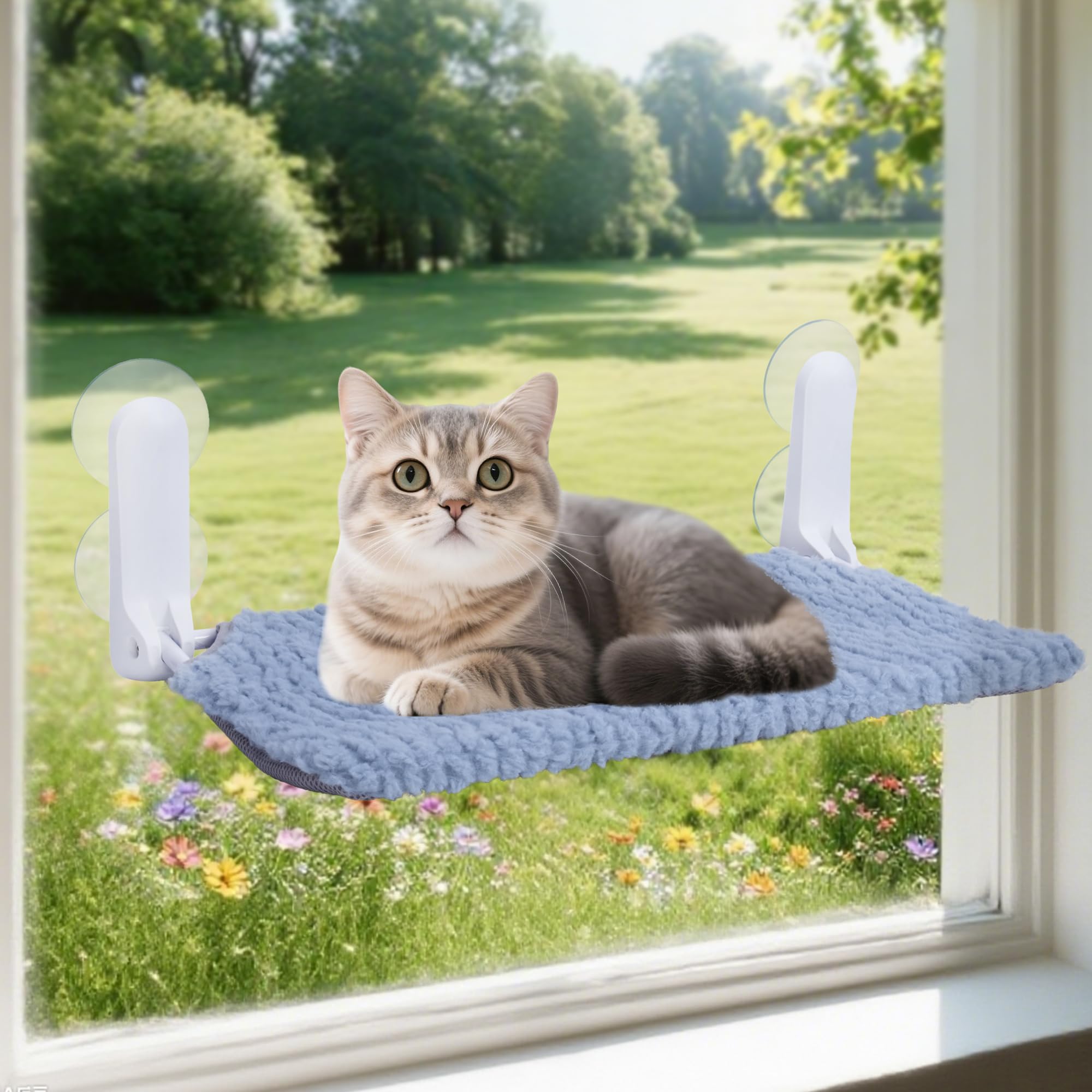 Photo 1 of **MISSING HARDWARE** AIWIKIDE Cat Window Perch, Easy Install Bracket, Portable Wall Hammock for Indoor Cat, Light Blue