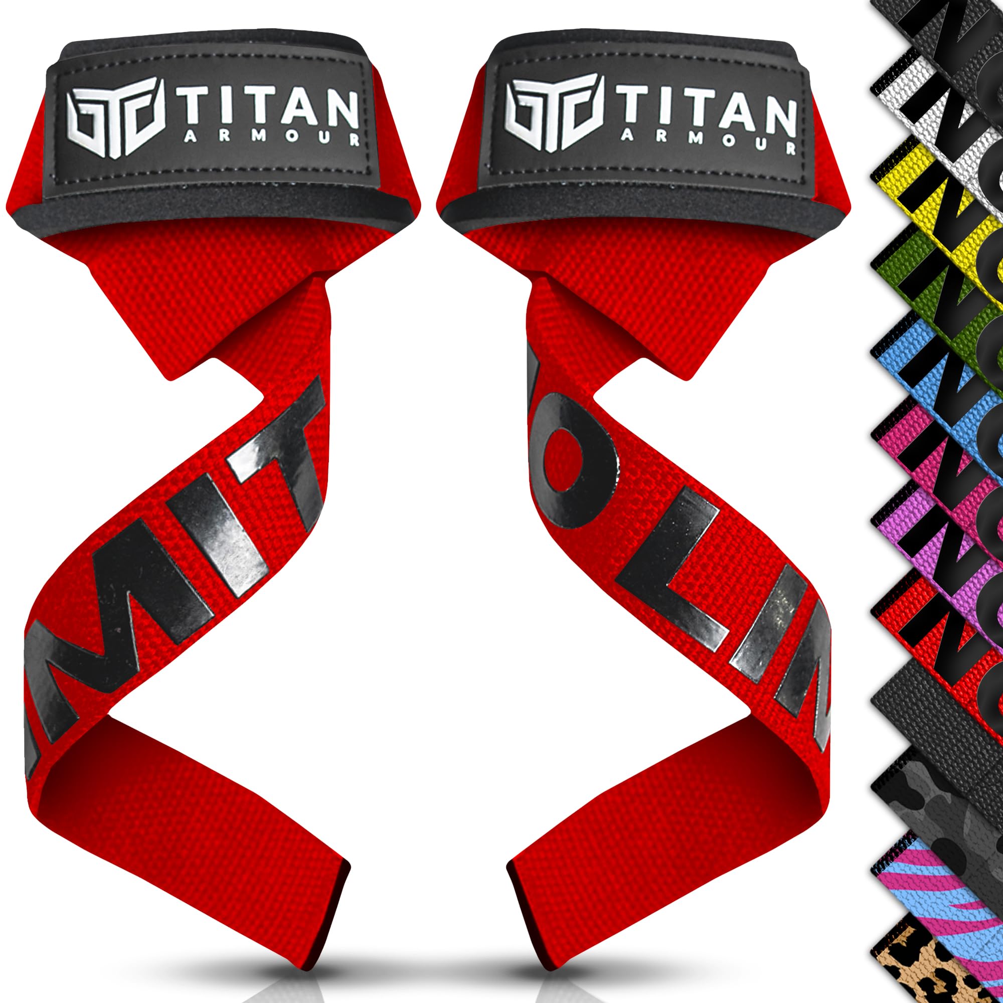 Titan Armour® Weight Lifting Straps | Extra-Long Neoprene Padded Heavy-Duty Weightlifting Straps | Deadlifts | Anti-Slip Gel Option | Gym Accessories Men & Women (Red (Gel Grip))