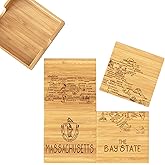 Totally Bamboo Massachusetts State Puzzle 4 Piece Bamboo Coaster Set with Case