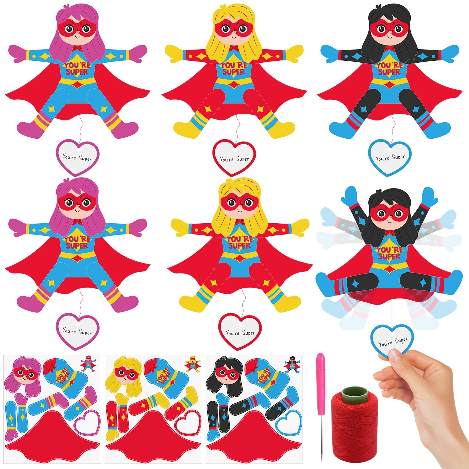 Photo 1 of 24 Set Mother's Day Craft Kit,Super Theme Hero Puppets Craft Kits for Mother Teacher Appreciation Week DIY Thankful Gift Craft School Classroom Home Fun Activities Party Favors