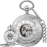 Alwesam Vintage Design Case Mechanical Men's Watch Double Face Roman Numerals Clock Hand Wind Pocket Watch with Chain&Box