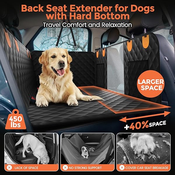 CHIORATREE DOG CAR SEAT COVER FOR BACK SEAT HARD BOTTOM – WATERPROOF BACK SEAT EXTENDER FOR DOGS HOLDS 500 LBS, SCRATCH-PROOF AND ANTI-SLIP DOG HAMMOCK FOR CAR, SUV, SMALL TRUCK, BLACK