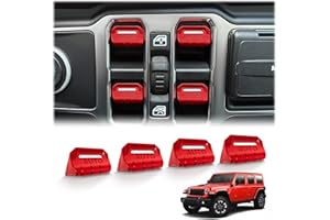 Polodunn 4PCS Premium Aluminum Window Decorative Switch Ring Trims Button Cover Set for Jeep Wrangler JL JLU 2018-2025 2026 & Gladiator JT 2020-2026 Accessories - Metal Finish, Interior Upgrade (Red)