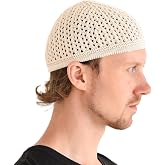 100% Cotton Skull Caps for Men, Knit Kufi Hat for Muslim Prayer, Women's Mesh Crochet Beanie, Ideal Head Wear During Summer