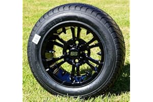 GOLF CART TIRE SUPPLY 12" Vampire Gloss Black Golf Cart Wheels and 215/50-12 DOT Golf Cart Tires - Set of 4