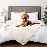 PetAmi Waterproof Dog Blanket for Extra Large Dogs, Pee Proof for Bed Couch, Reversible for Puppy Indoor Cat, Soft Dog Crate Cover Washable, Queen 90x90 Beige