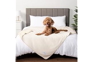 PetAmi Waterproof Dog Blanket for Extra Large Dogs, Pee Proof for Bed Couch, Reversible for Puppy Indoor Cat, Soft Dog Crate Cover Washable, Queen 90x90 Beige