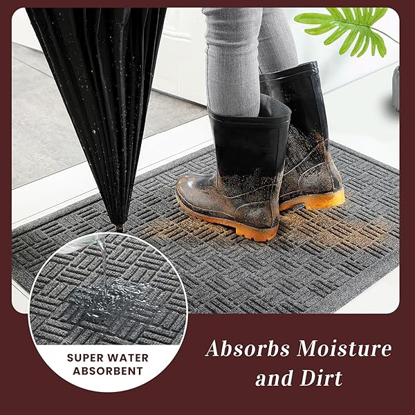 MIBAO FRONT DOOR MAT INDOOR OUTDOOR ENTRANCE, DIRT TRAPPING WATERPROOF ALL-SEASON, ALL-WEATHER DOORMAT, NON-SLIP DURABLE NATURAL RUBBER LOW PROFILE EASY CLEAN PATIO ENTRANCE MAT, 29.5″ X 17″, GREY