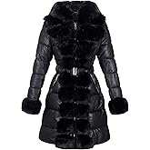RISISSIDA Women Cold-resistant Winter Fur Lined Coat,Puffer Jacket with Long Fur Trim Hooded,Warm Leather Bubble Overcoat