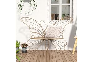 HOLTICO 50 Inches Outdoor Bench, Cast Iron Metal Frame Patio Outdoor Garden Bench with Butterfly Inspired Pattern, Front Porch Bench for Outdoors, Deck, Lawn, Balcony, Backyard