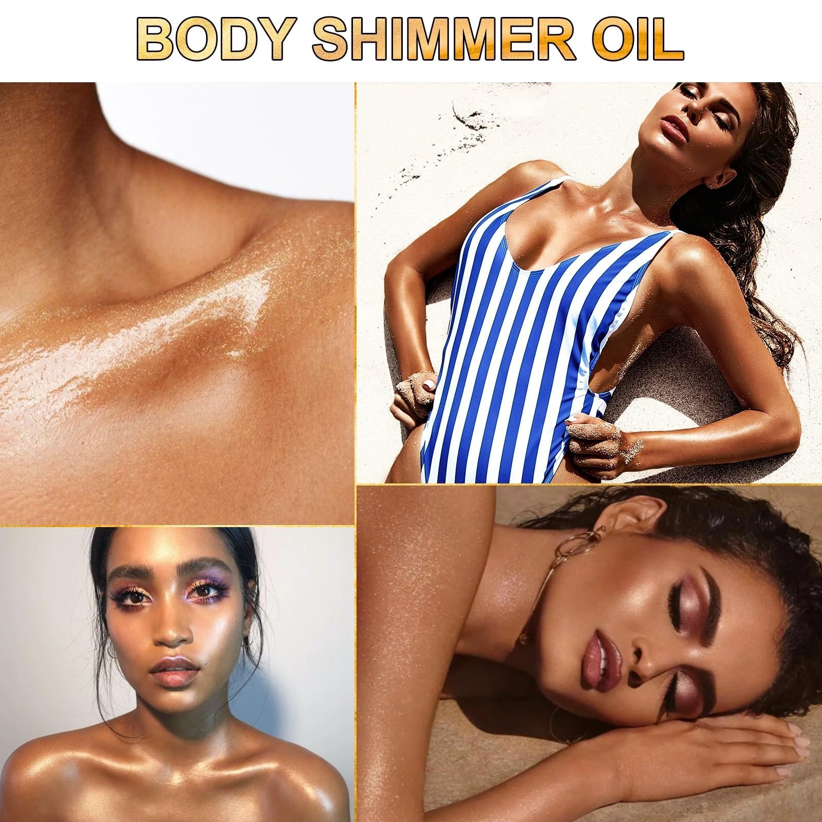 UCANBEMAKEUP Shimmer Oil 100ml, Moisturizing Long Lasting Body Luminizer Face Brighten, Waterproof Liquid Illuminator Glow, Glitter Oil Highlighter Summer Glowing Makeup (#03 Bronze Gold)