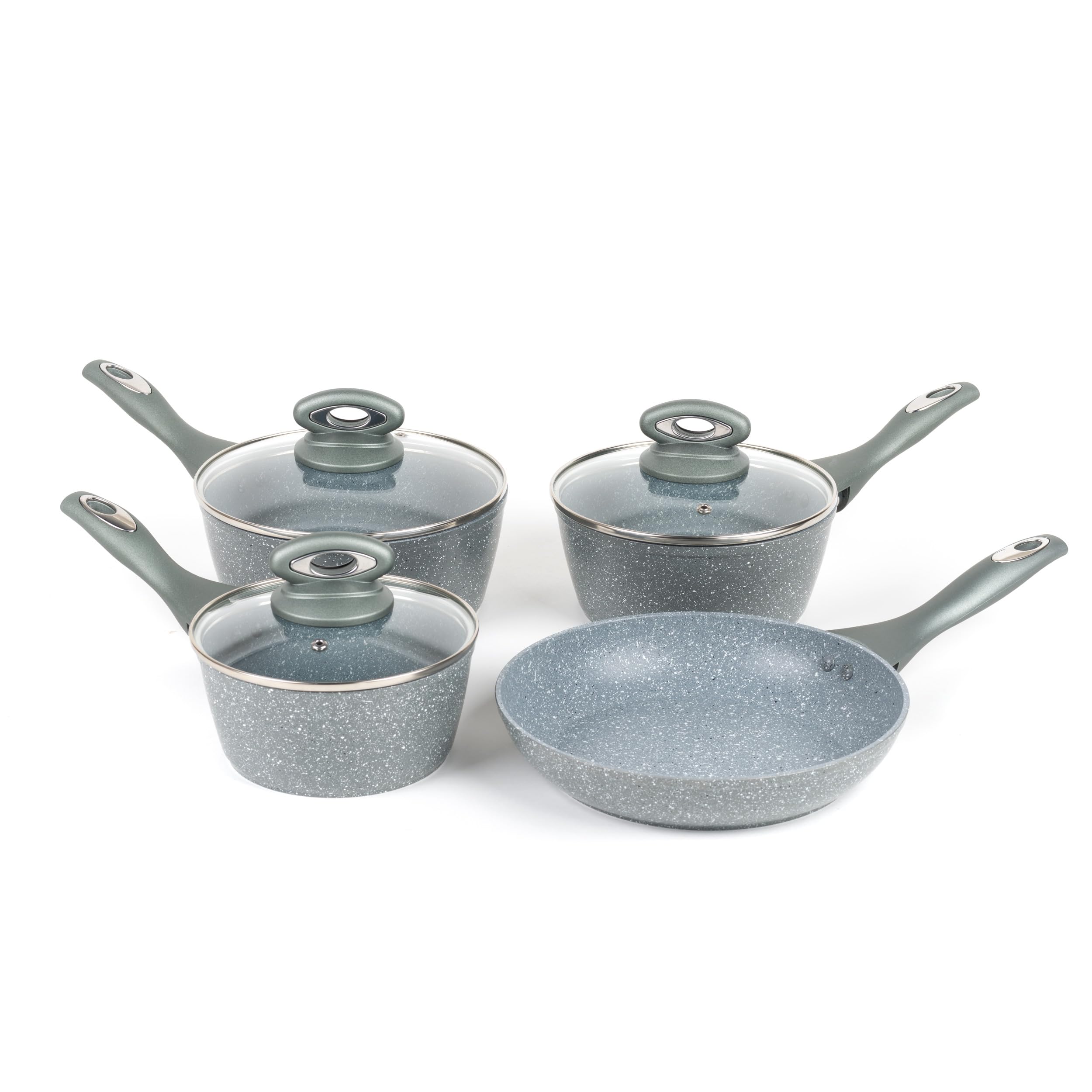 Salter Marblestone 4 Piece Cooking Set – 16cm, 18cm, 20cm Saucepans with Lids, 24cm Frying Pan, Non-Stick, Corrosion Resistant Forged Aluminium, PFOA-Free, Suitable for All Hobs, Dishwasher Safe — image 1