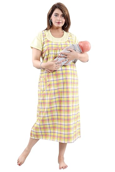 Womens Checkered Feeding Nursing Maternity Dress for Pregnancy. 732