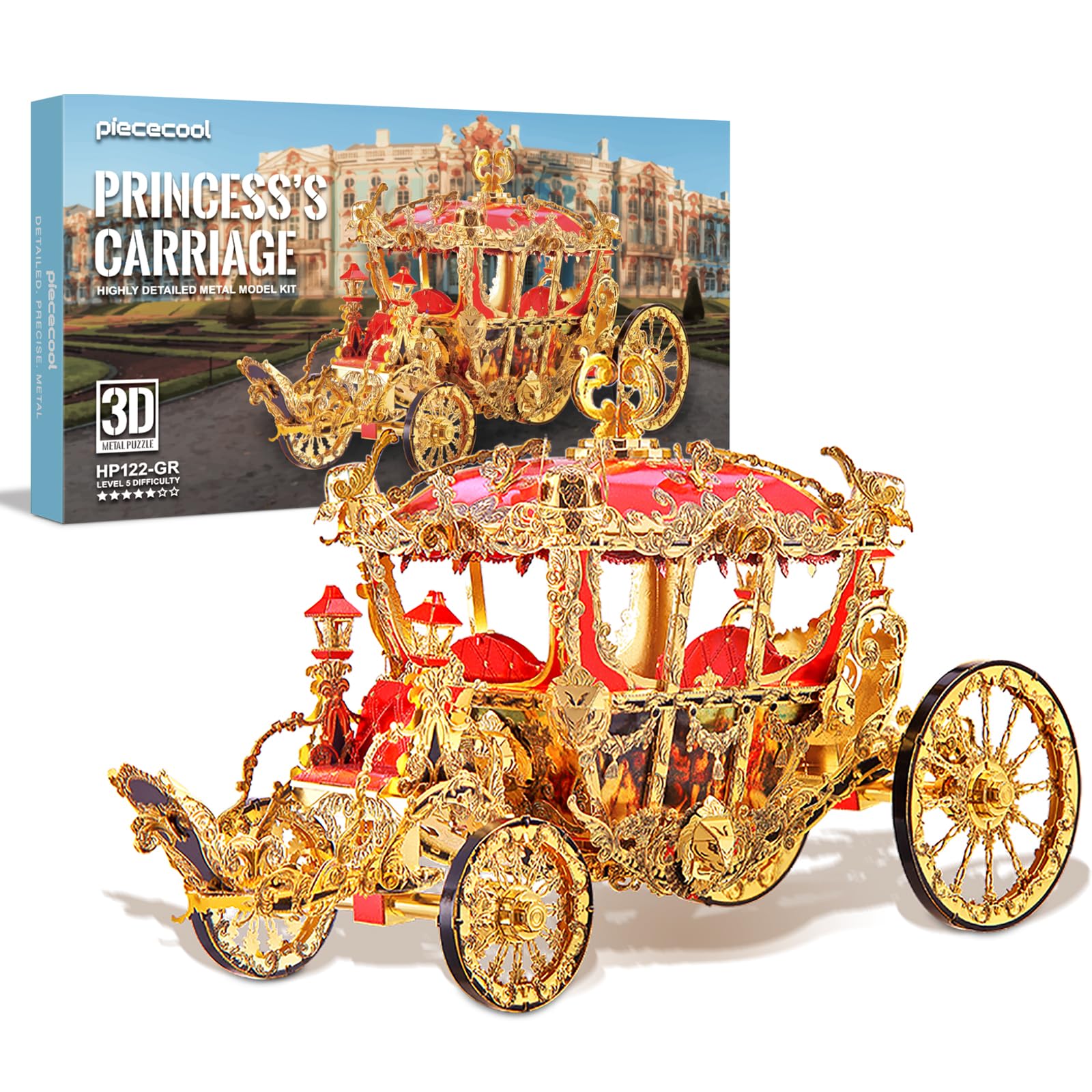 Piececool 3D Metal Puzzles for Adults, Princess Carriage Model Kits DIY Brain Teaser Puzzles 3D Metal Model Building Kits, Great Birthday, 216 Pcs