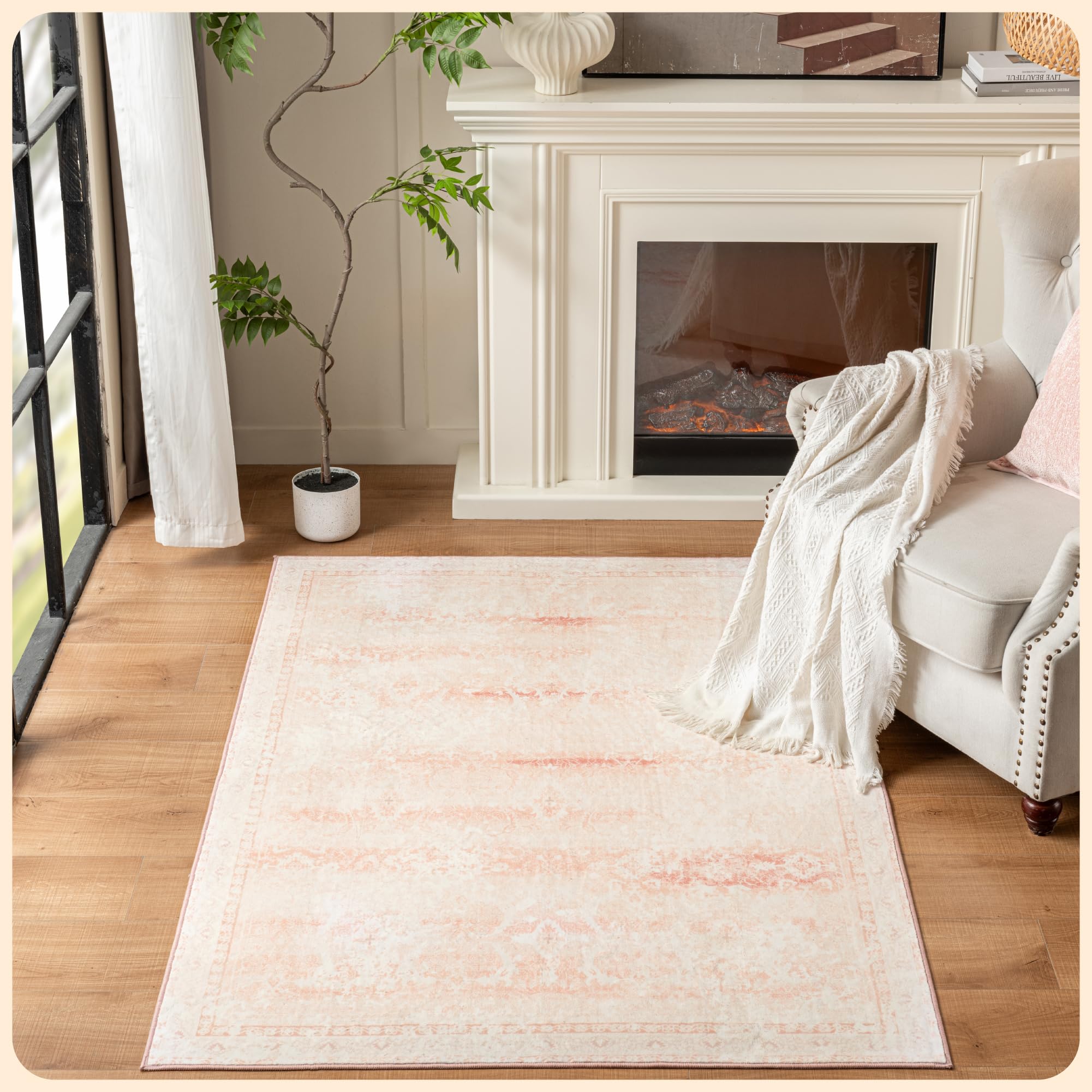 Photo 1 of Istana 4x6 Area Rug - Pink Rugs for Living Room 4x6 - Foldable Rugs for Bedroom - Stain Resistant Washable Rug - Eco-Friendly Boho Area Rugs - Easy to Clean Living Room Rug 4 x 6