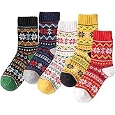 IIG 5 Pairs Women's Vintage Style Thick Wool Warm Winter Crew Socks