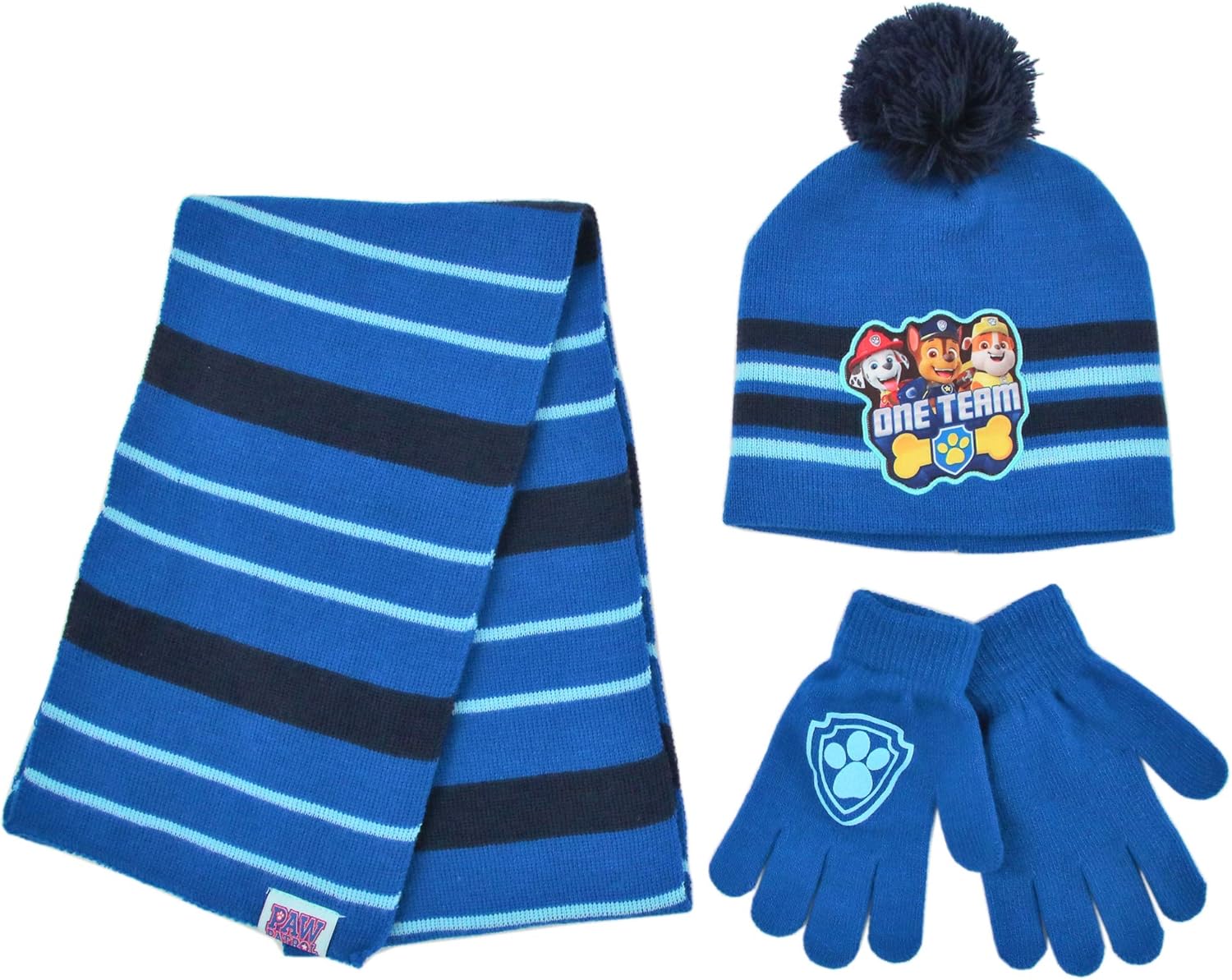 Nickelodeon Paw Patrol Scarf, Hat Mitten Toddler and Little Boys, Blue/Black, Glove Set, Age 4-7: Clothing