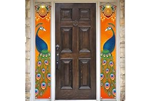 PUDODO Diwali Porch Banner Deepavali Festival of Lights Peacock Indian Holiday Party Decor Front Door Wall Hanging Banner Decoration