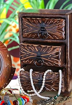 Artesia Mango Wood 3 Drawer Small Almirah Jewlery Storage Cabinet (6x4x10)