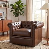 Christopher Knight Home Oakley Chesterfield Faux Leather Upholstered Club Chair, Button-Tufted 360&deg; Swivel Sofa, Scrolled Arm Living Room Sofa, No Assembly Required Furniture, Dark Brown