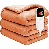 PTQ Heated Throw Blanket 50"×60" - Premium Cosy Soft Electric Blanket with 6 Heating Levels,Fast Heating Flannel Sherpa Blanket for Bed & Couch - Auto Shut Off/Machine Washable (Orange)