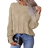 Glamaker Womens Cable Knit Sweaters Fall Trendy 2025 Long Sleeve Crewneck Oversized Pullover Sweater Jumper Knitted Tops