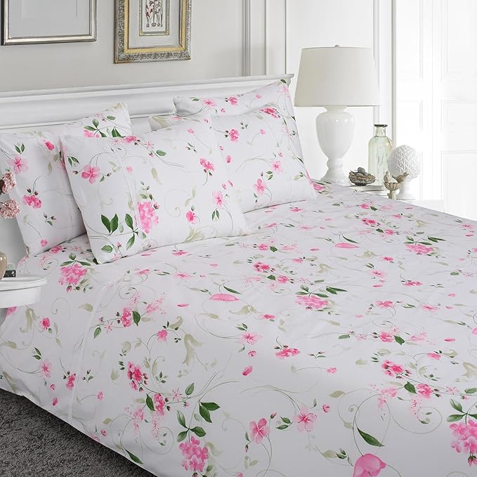 Homescapes Pink and White Floral King Size Duvet Cover Set and