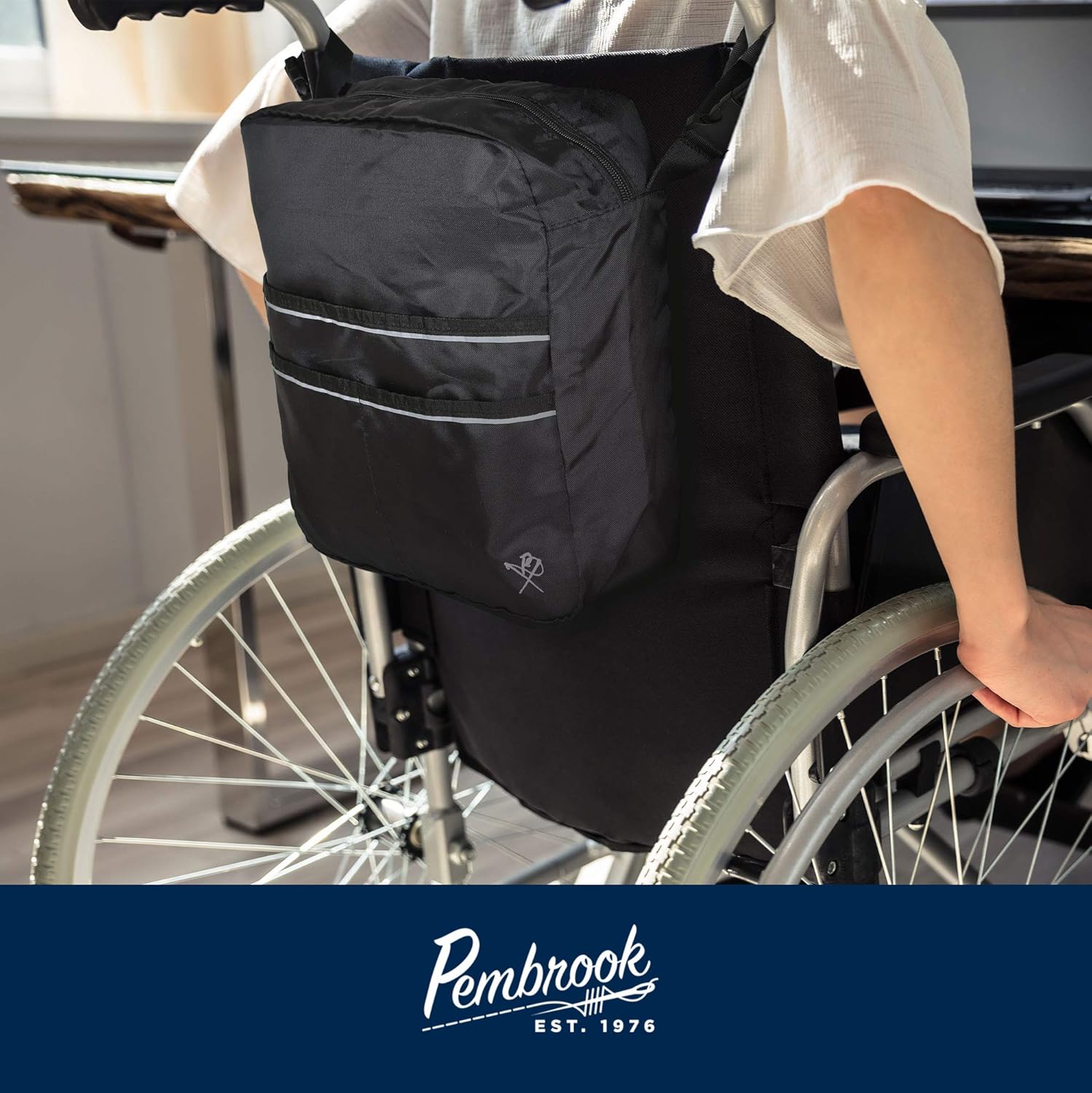 Pembrook Wheelchair Mobility Tote Bag - Travel Accessories Storage Side or Back Bag - Fits Most Walker, Scooter, Seat/Chair, Rollator or Electric Wheelchairs - for Seniors, Elderly & Medical Nurses: Health & Personal Care