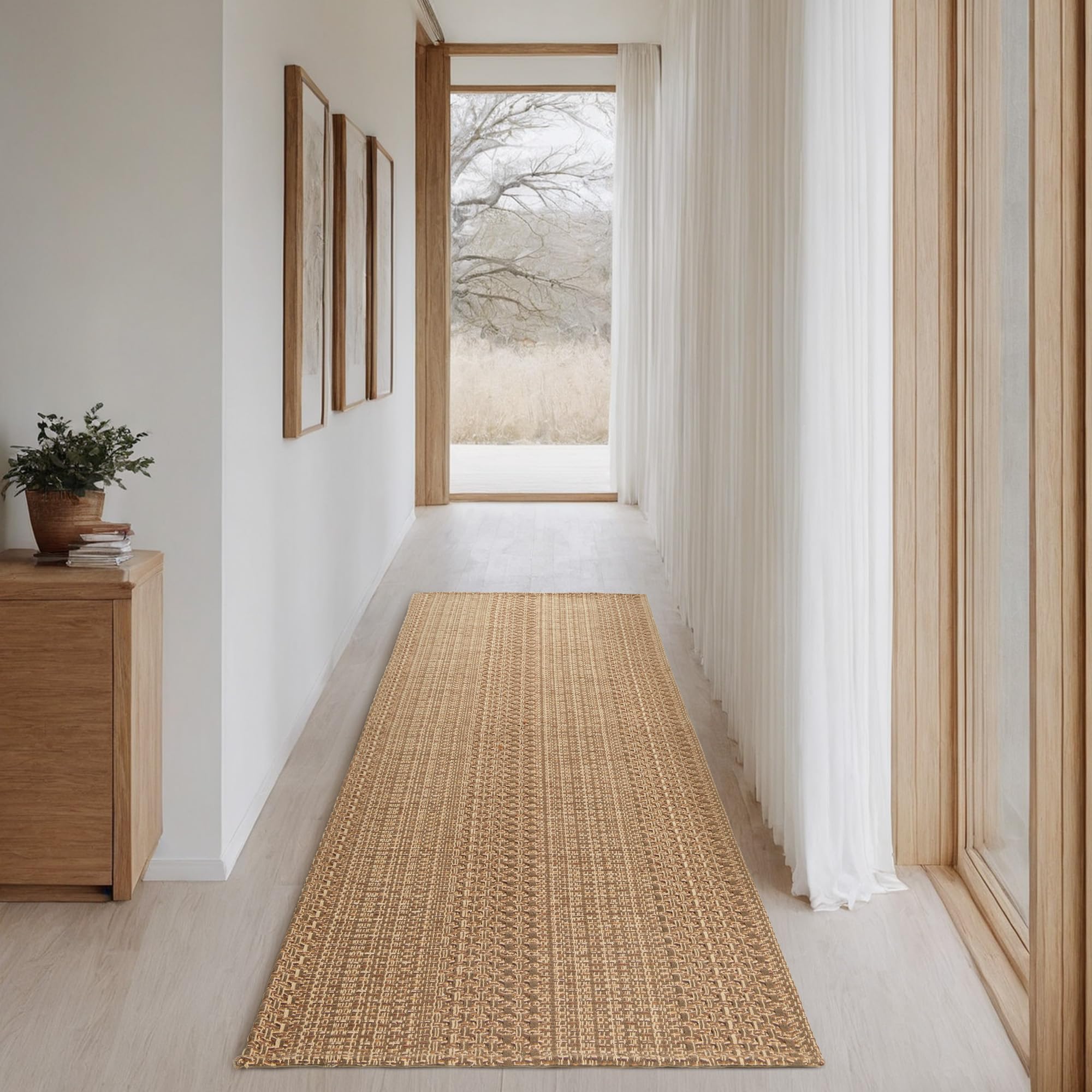 Photo 1 of MatEssenz Runner Rug – Boho 2x6 ft Hallway Runner Rug Washable Non-Slip Cotton Entryway Rug with Rubber Backing, Taupe Brown, Machine Washable, Durable Hand-Woven Design for Home & Kitchen