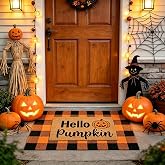 Fall Decor Halloween Layered Front Doormat Set, Hello Natural Coco Coir Door Mat + 28