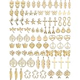 YETOOME 90 Pcs KC Gold Charm Bulk Lots Assorted Pendants for Necklace Bracelet Jewelry Making and Crafting Supplies (30 Styles)