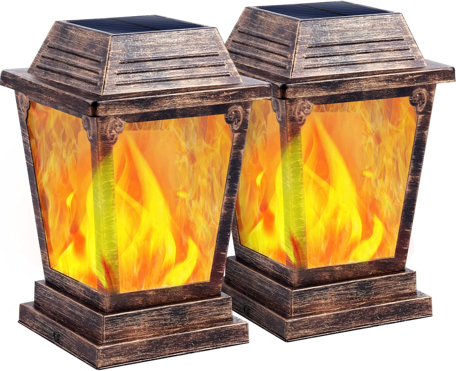 TomCare Solar Lights Outdoor Metal Solar Post Lights Flickering Flame