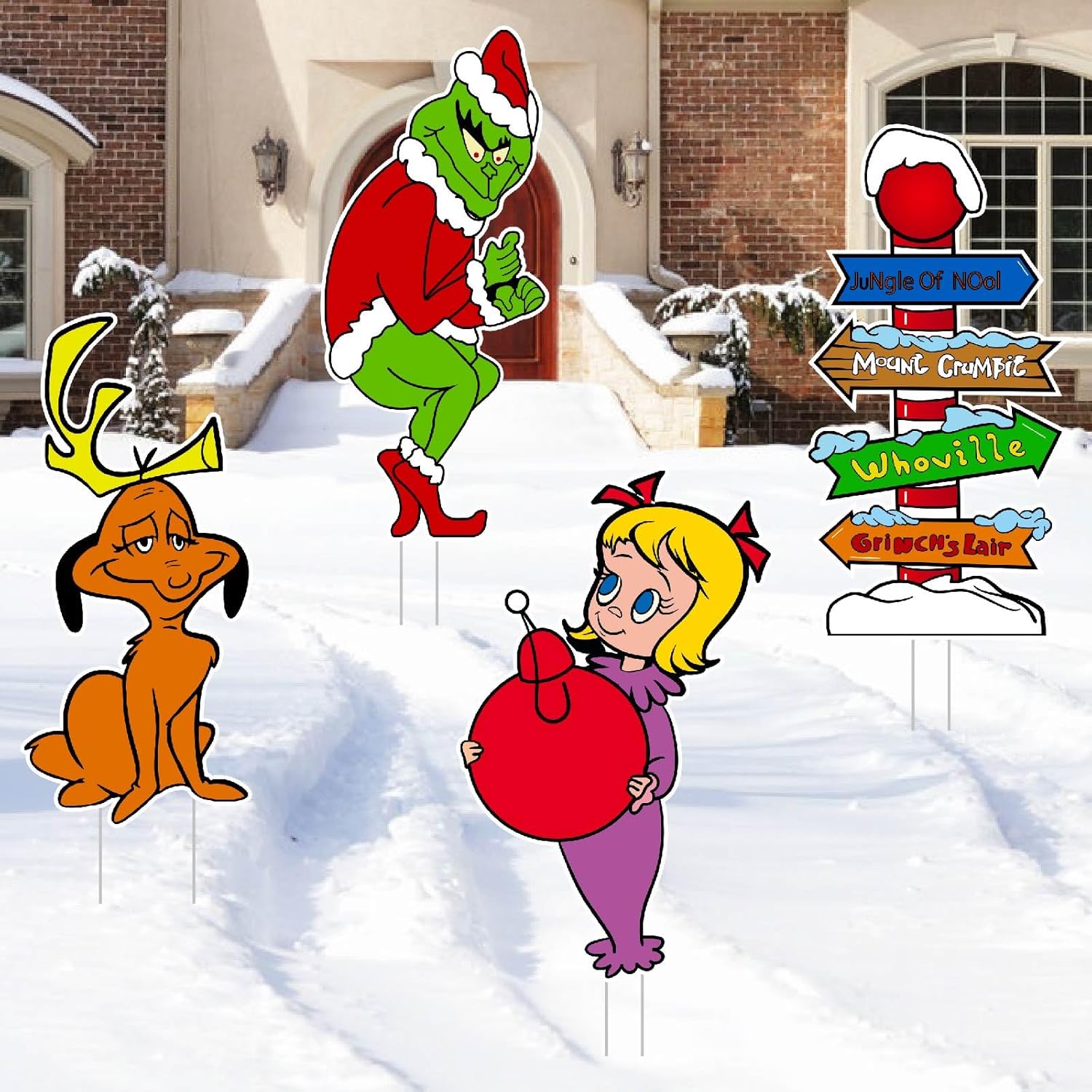 Yard Signs - Grinch Christmas Decorations,4PCS Yard Signs 23 In Extra Large Grinch Cindy Max Whoville Sign for Xmas Garden Lawn Decor,Grinch Stealing Christmas Yard Decor Party Supplies Holiday Decorations Outdoor