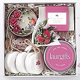 Spa Gift Set for Women – Rose & Jasmine Candle Gift Set with Bath Treats – Birthday Gift Basket for Women, Mom or Friend – Relaxing Self Care Spa Box